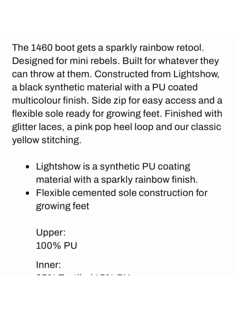 Dr. Martens Kids 1460 Glitter Boots in Lightshow Silver Irridescent Rainbow